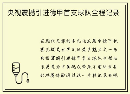 央视震撼引进德甲首支球队全程记录