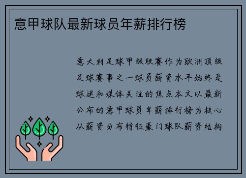 意甲球队最新球员年薪排行榜